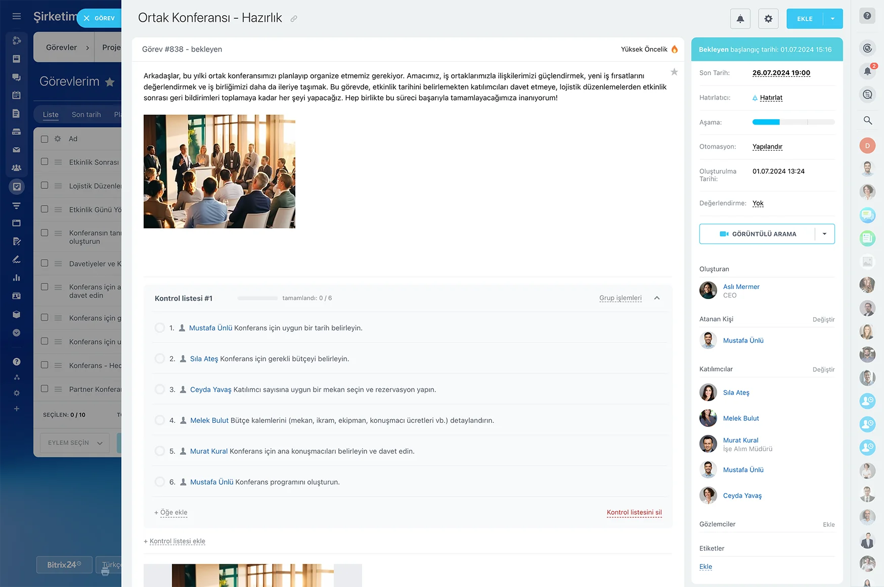 Bitrix24 görev ve proje takibi ekranı